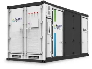 Großskaliger BESS Container mit 5.015 kWh Kapazität von Faber E-Tec für Energieversorger und Netzbetreiber.