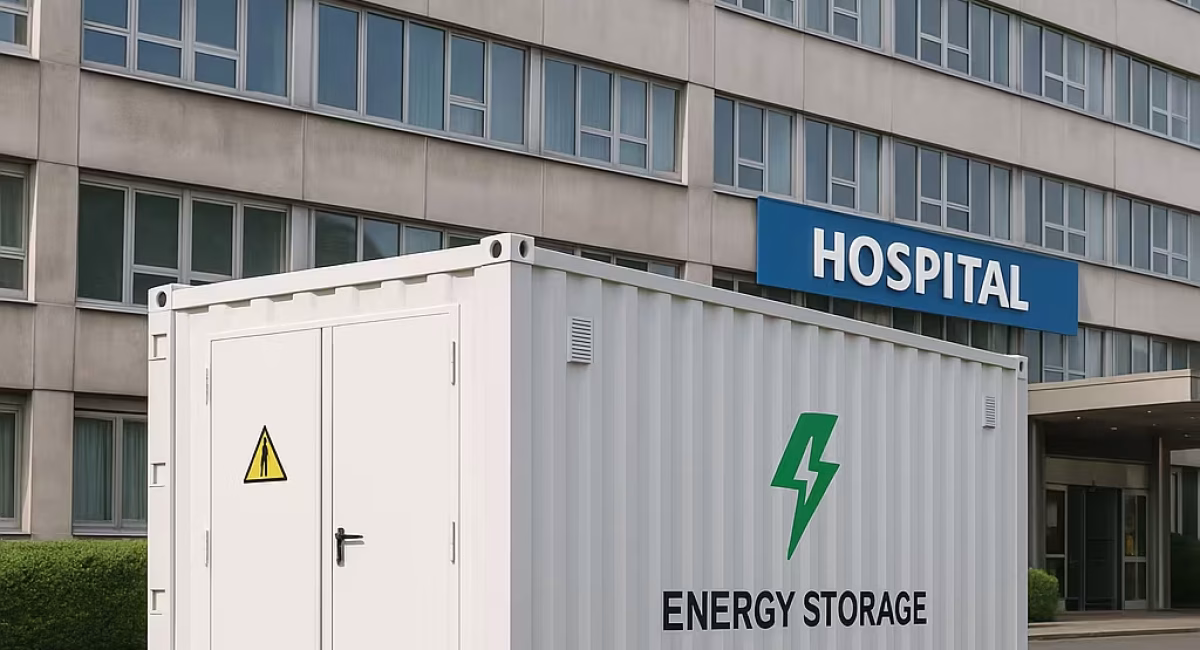 Batteriespeicher-System (BESS) als Notstromversorgung für Industrie und Gewerbe, das in Millisekunden einen Blackout verhindert.