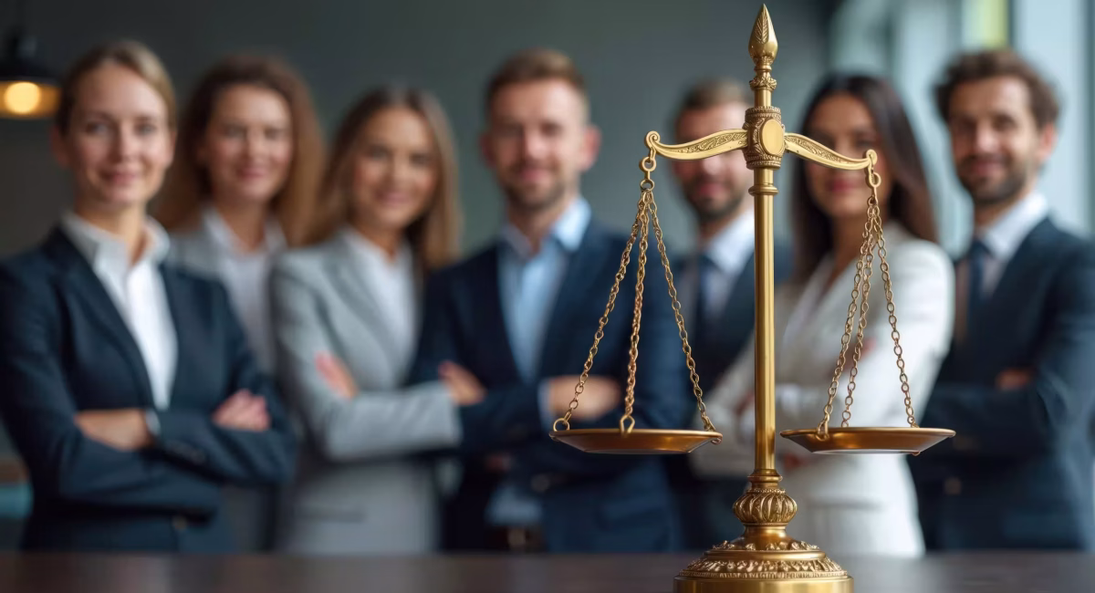 Waage als Symbol für Rechtssicherheit und Risikobewertung im Unternehmen